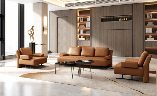 Modern corporate patio featuring modular outdoor seating and sleek tables.