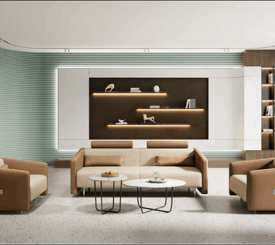 Modern outdoor furniture set in a showroom environment