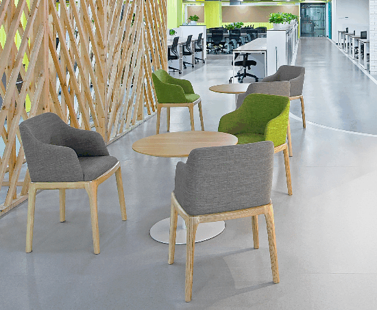High-quality commercial patio furniture arranged on a modern hotel terrace.