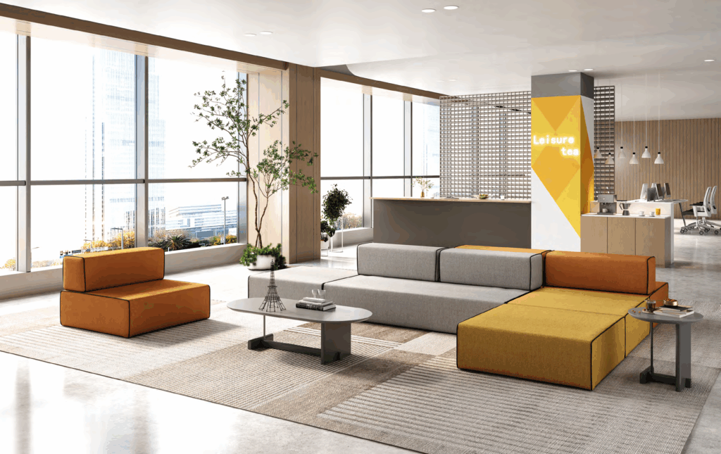 Modern commercial outdoor furniture set in a Canadian urban courtyard