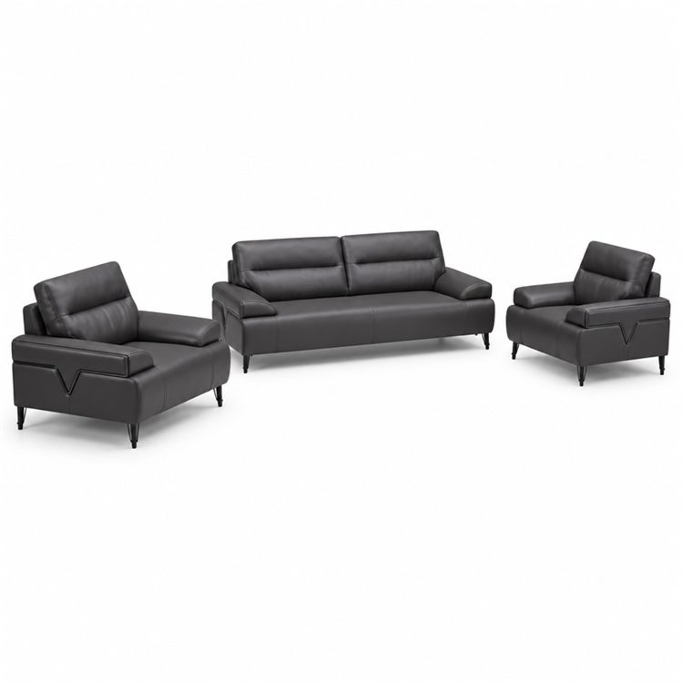 High-End Minimalist Modern Office Sofa Business Reception Dark Gray Leather Boss Manager and Coffee Table Set