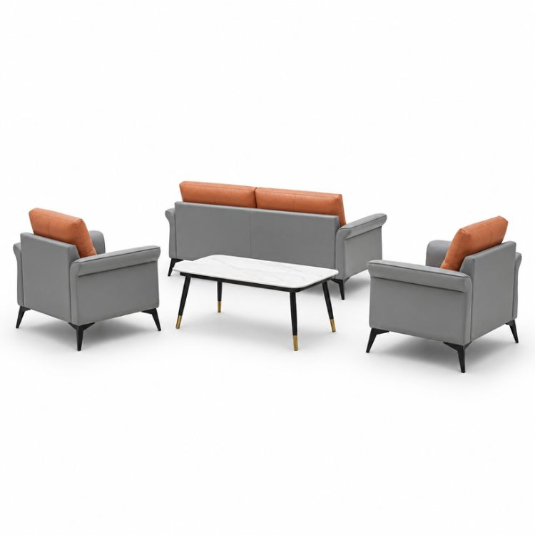 Modern Modular Reception Sofa Set Grey Leather Office Lounge Seating Business Lobby Couch