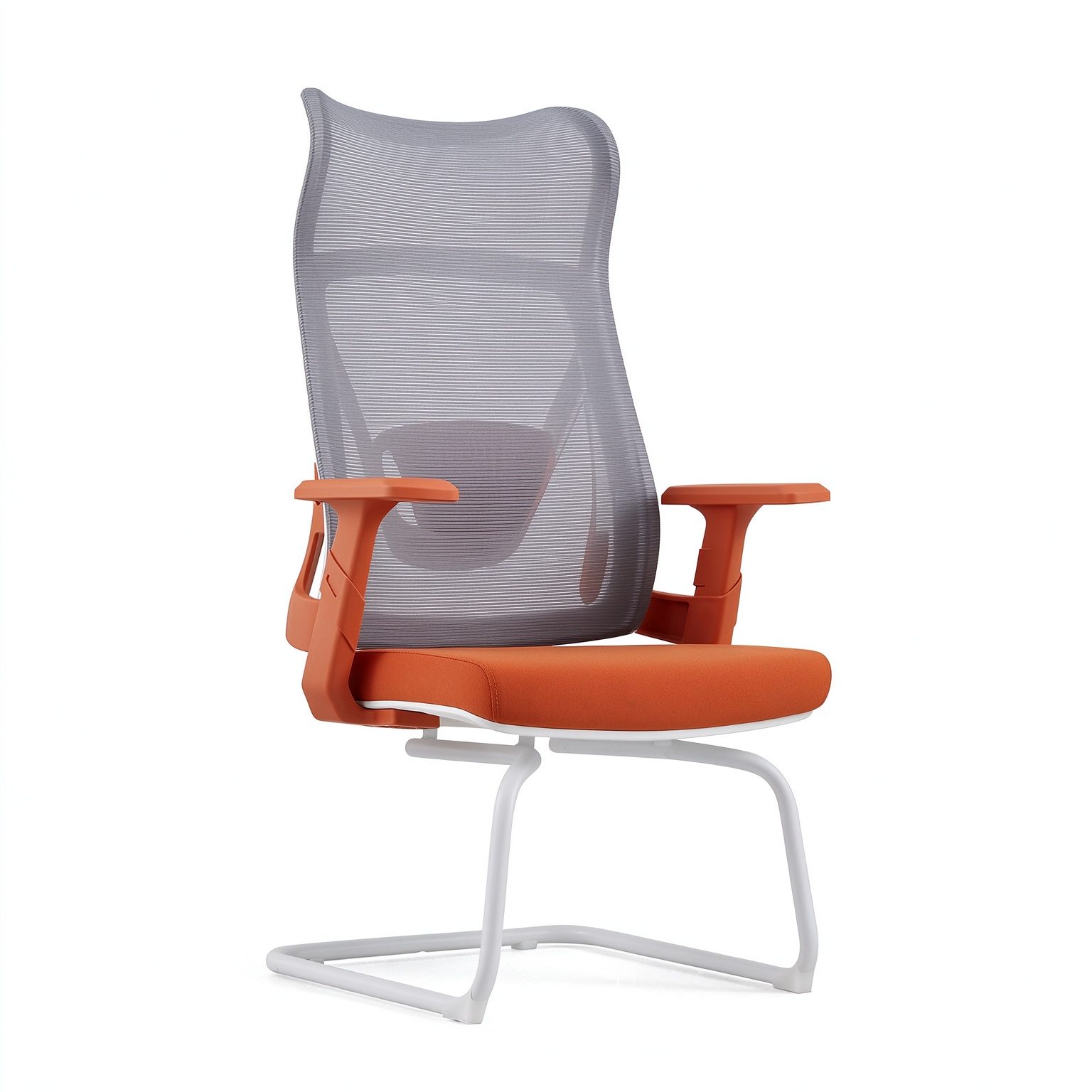 Modern Comfort Office Visitor Chair Chrome Sled Base Mesh Back Black Cushioned Seat Armrest Gliding