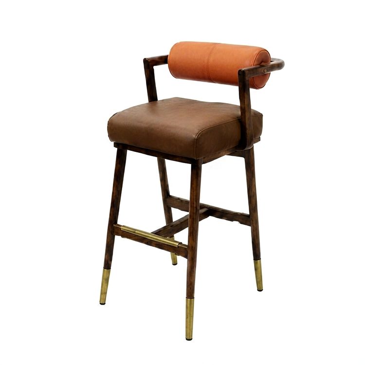 Luxury Bar Chairs Modern Bar Stool Ash Wood Frame Soft Cushion Leather Seat High Chair for Cafe Bar KTV Hotel Restaurant