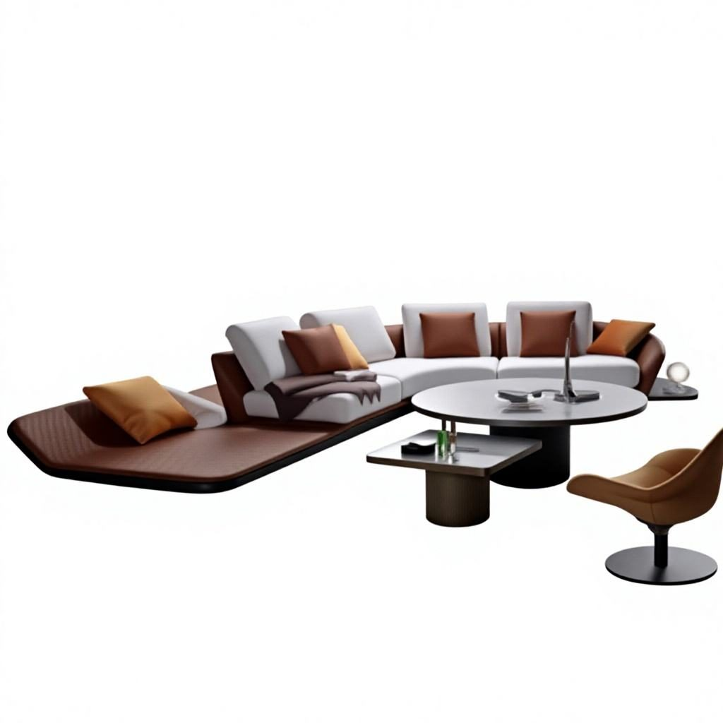 L-Shaped Leisure Sofa Set with Faux Leather, High-Density Foam & Solid Wood Frame, Black Metal Legs