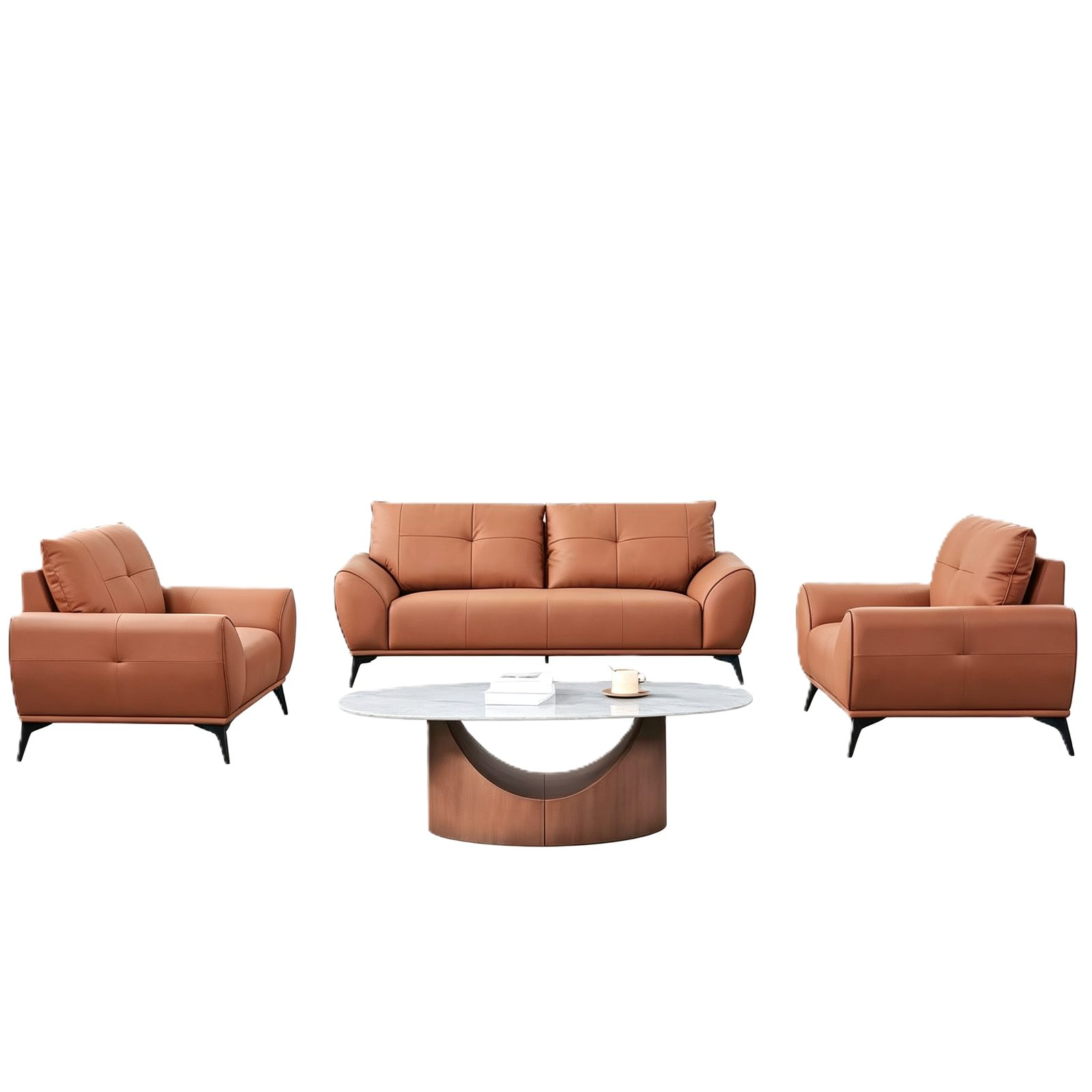 Vibrant Orange Office Sofa with Cat-Scratch Leather, High-Resilience Foam & Solid Wood Frame