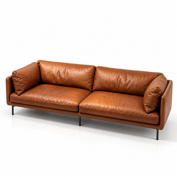 Embrace Genuine Leather Three Seat Sofa with Full Head Layer Cowhide and Sponge Filling French Design