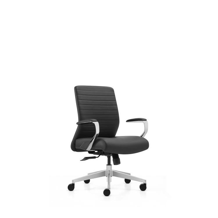 Mid-back Executive Office Chair, Black Microfiber Leather, Aluminum Armrest & Base, Ergonomic Swivel Desk Chair