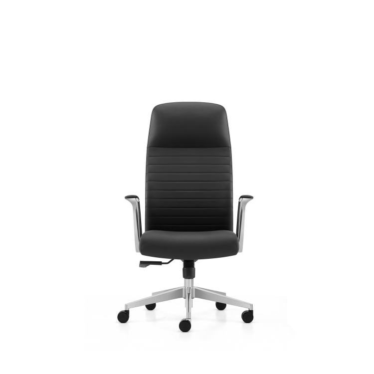Modern Executive High Back Swivel Adjustable Height Leather Office Chair with Metal Frame Fixed Armrests and Tilting