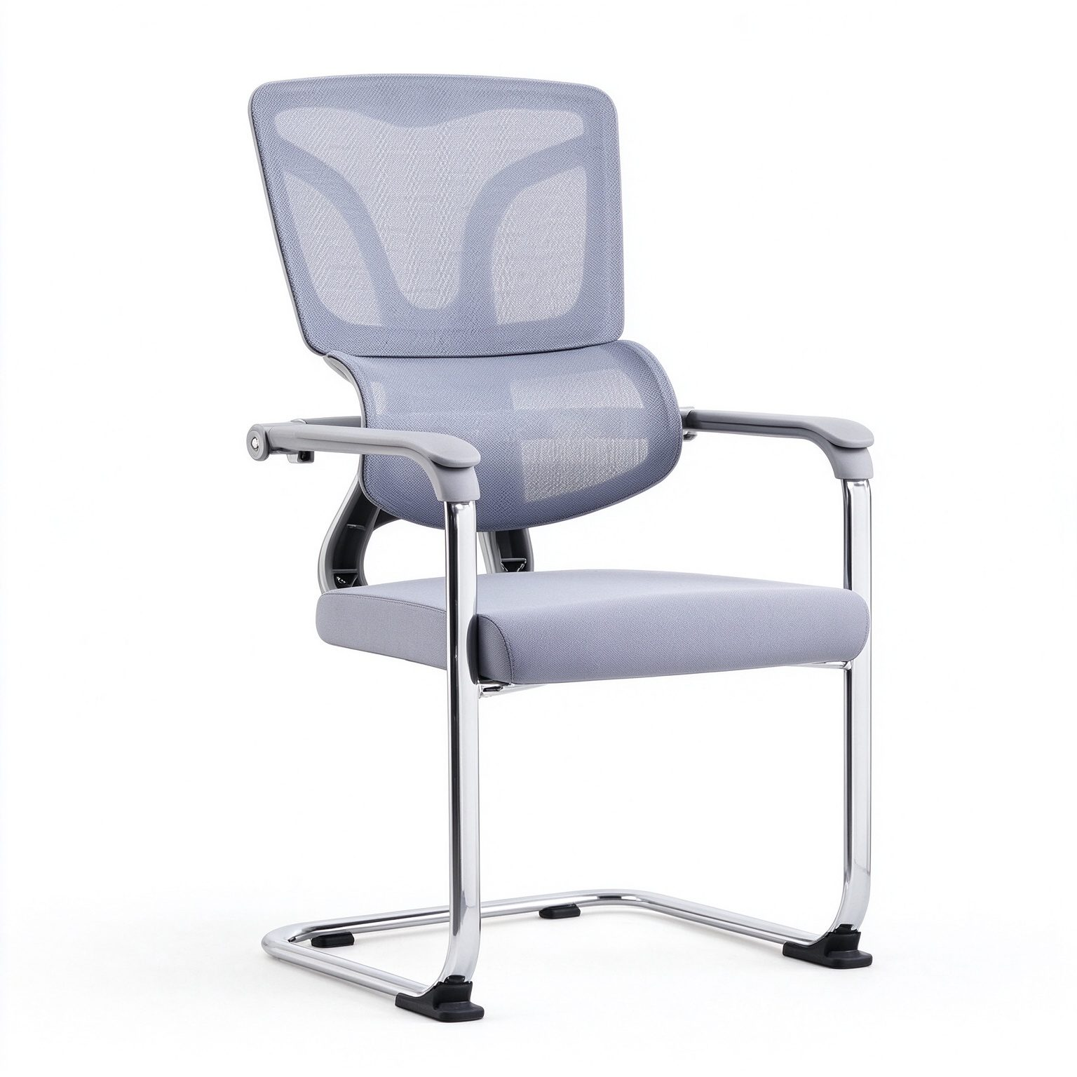 Ergonomic Modern Mesh Conference Chair Dual Lumbar Support 1.8mm Chrome Cantilever Frame Fixed Armrests Meeting Room