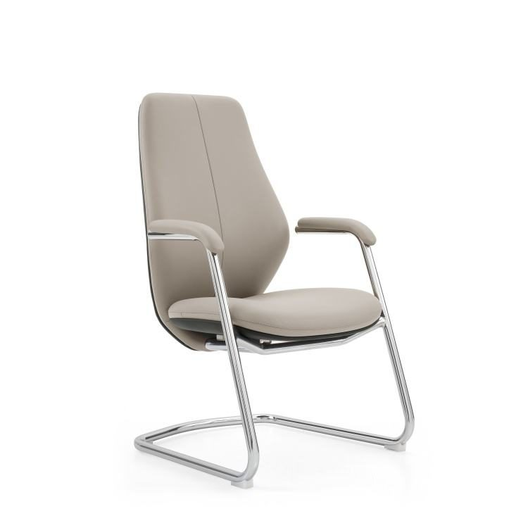 Modern Metal Office Chair Leather with Aluminium Alloy Fixed Armrests for Dining and Conference Rooms