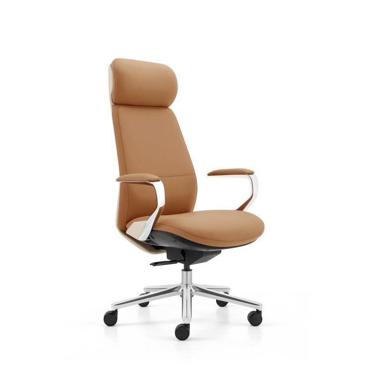Modern High-Back Leather Manager Office Chair with Metal Revolving Base Luxury Executive Boss in PU Aluminum Material