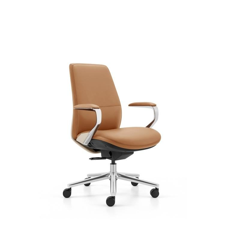 Mid Back Commercial Soft Tan Leather Office Chair Modern Design Executive Boss Office Chair