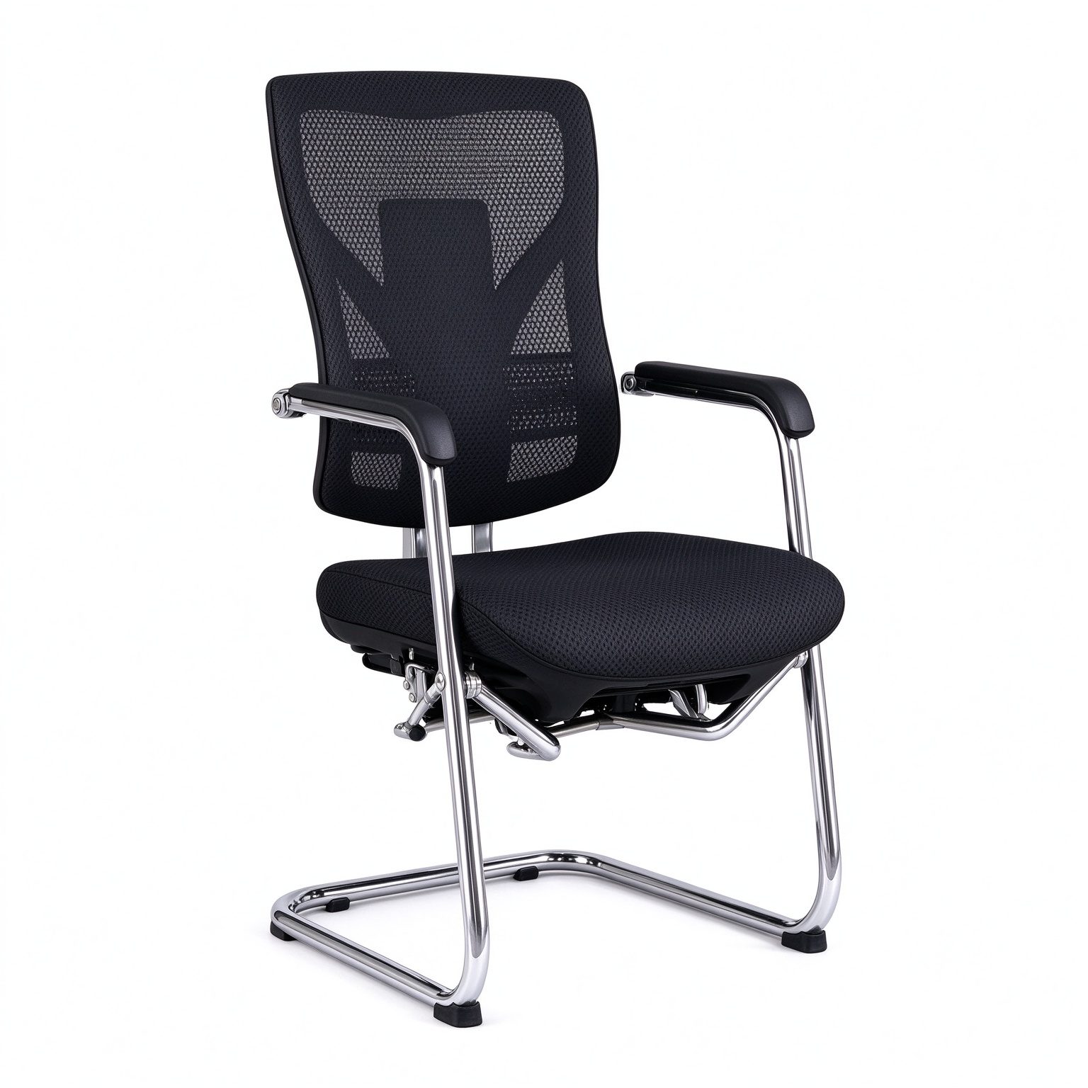 Ergonomic Mesh Visitor Chair with Lumbar Support Revolving Chrome Cantilever Frame and Sled Base for Office Meeting Room