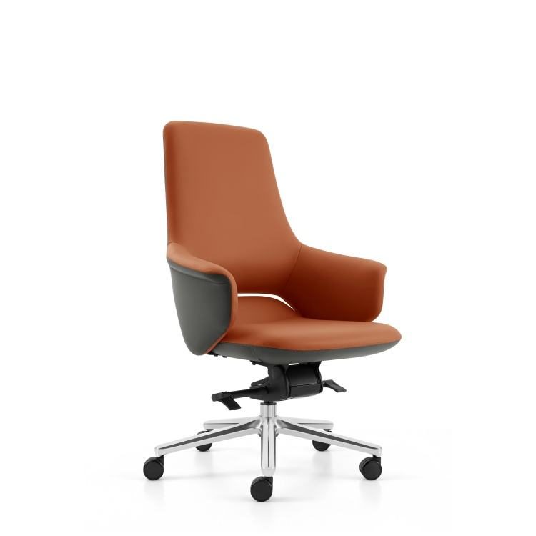 Modern School Executive Office PU Leather Chair with Curved Metal Armrests and High-Density Foam for Ergonomic Comfort