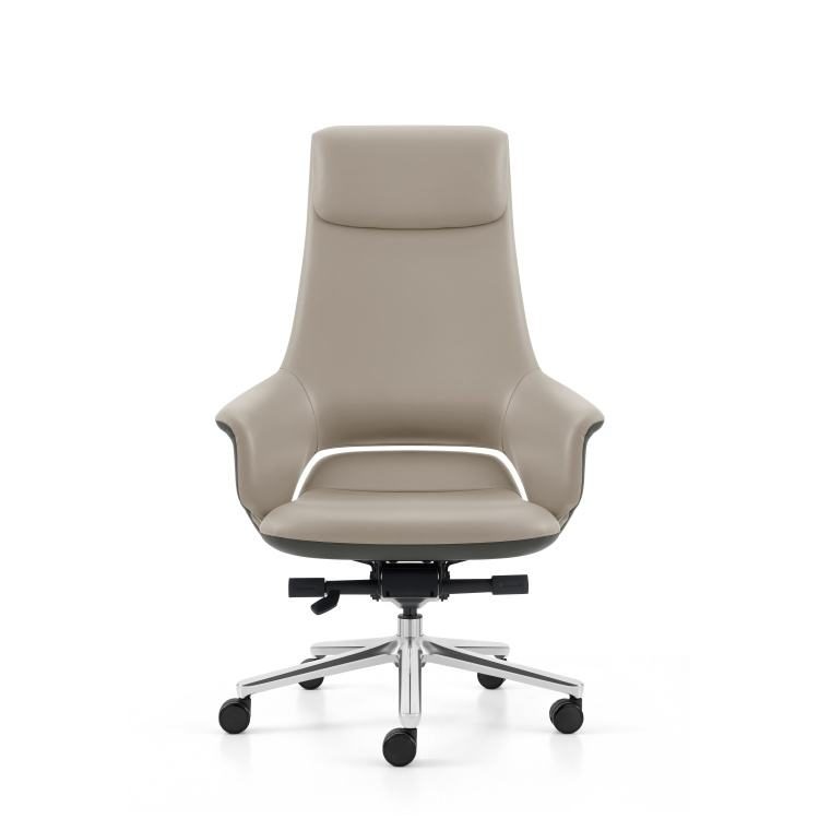 Executive Contemporary Ergonomic Leather Office Chair Fixed Headrest Fixed Armrests 360 Rotating Wide High-Back Home Office