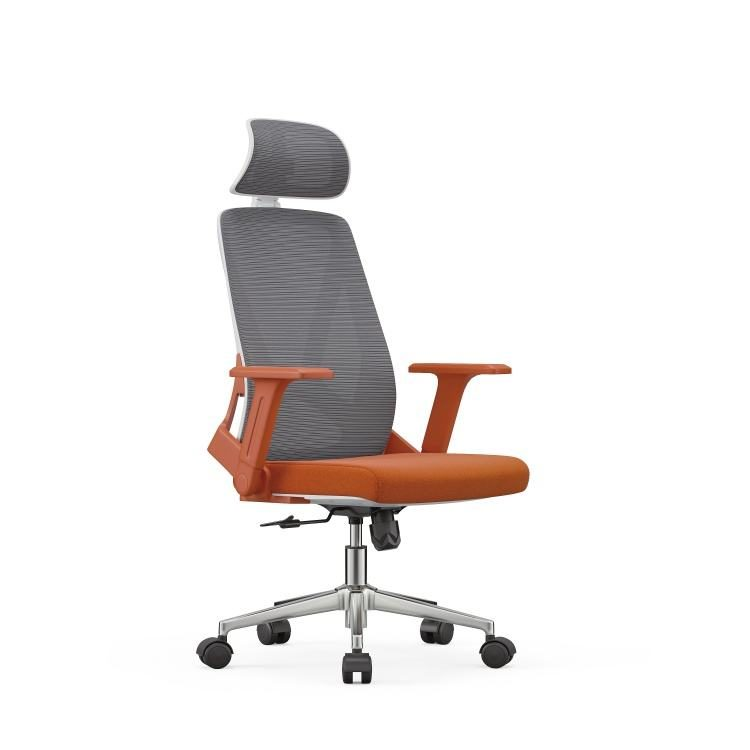 Ergonomic Mesh Swivel Office Chair, Grey High Back with Blue One-piece Fixed Armrest, 2D Headrest & Breathable Back for Office