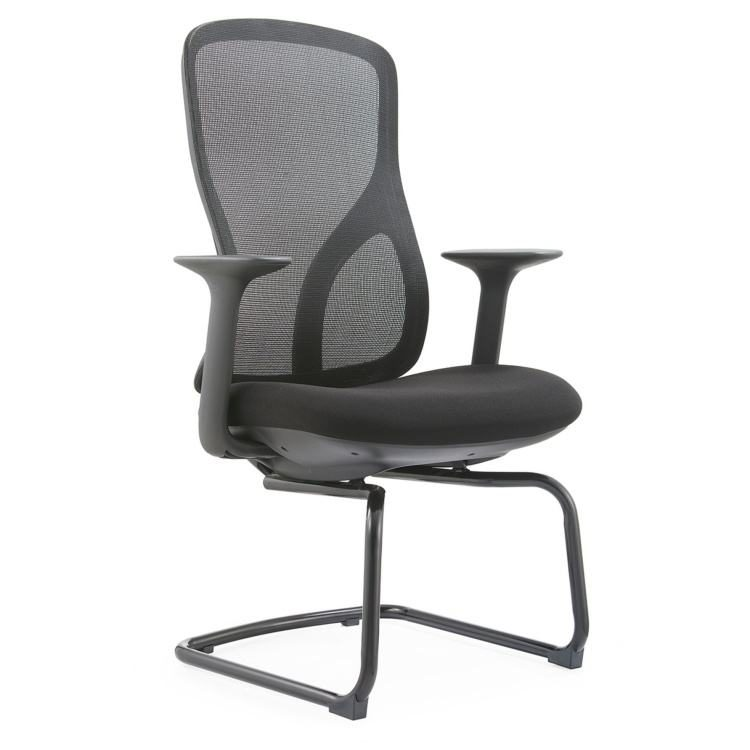 Modern and Comfortable Conference Room Visitor Chair With Fixed Armrest, Black Frame, Suitable for Reception and Meeting Use