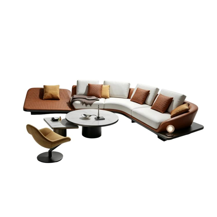 Italian Wabi-Sabi Style High-End Designer Leather Curved Corner Fabric Minimalist Set Stainless Steel Sponge