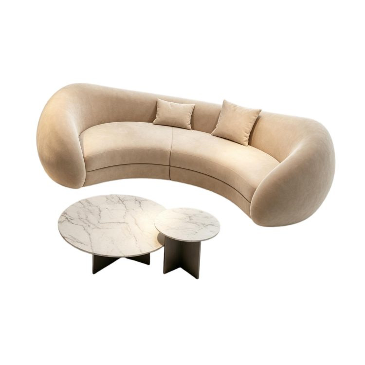 New Style Designer Simple Cream Living Room Sofa Special-Shaped Semi-Circular Moon Lamb Velvet Fabric Sponge Filling Set