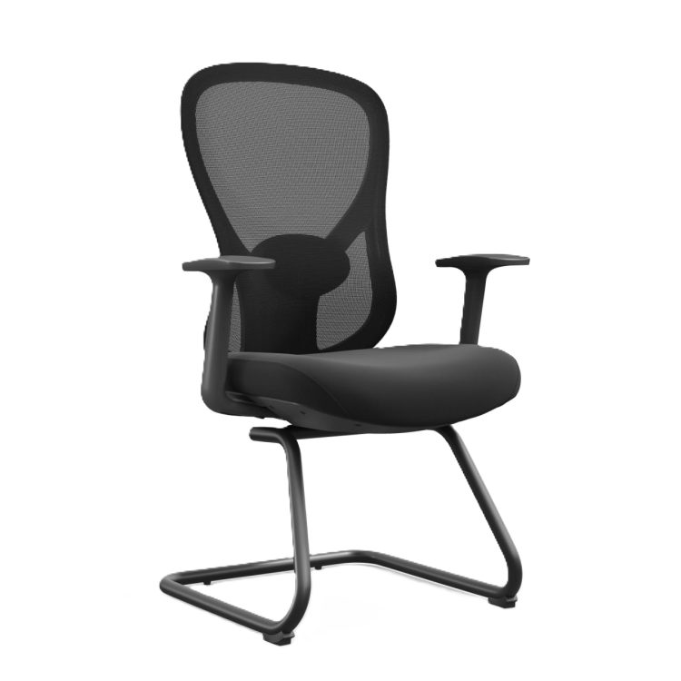 Modern Visitor Meeting Room Office Training Chair Without Wheels Guest Reception Conference Chair Adjustable Lumbar Mesh+Fabric