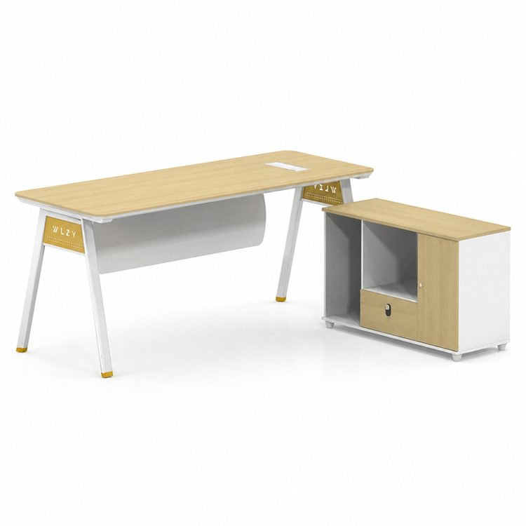 Modern Minimalist E0 Oak Boss Desk Combo Executive Manager Work Table with Storage Cabinet & Office Chair