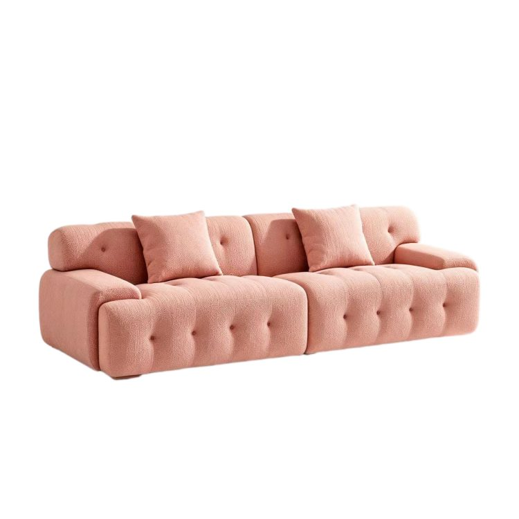 Stylish Pink Tufted Modern Sofa Sponge Couch for Hotel Lobby Minimalist Design Premium Furniture