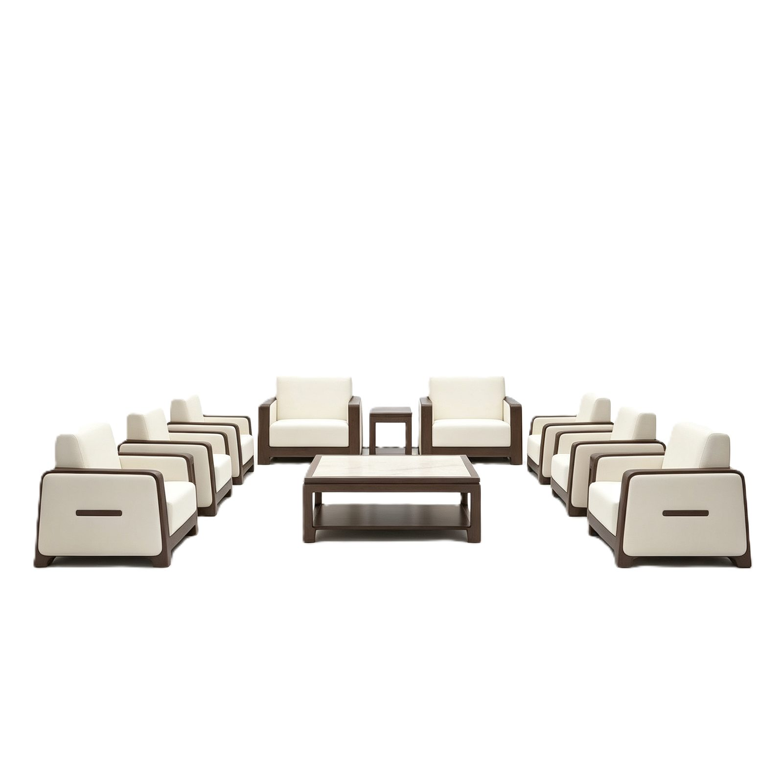 Single Office Sofa with High-Wear Leather, 45-Density Foam & Curved Eucalyptus Wood Frame