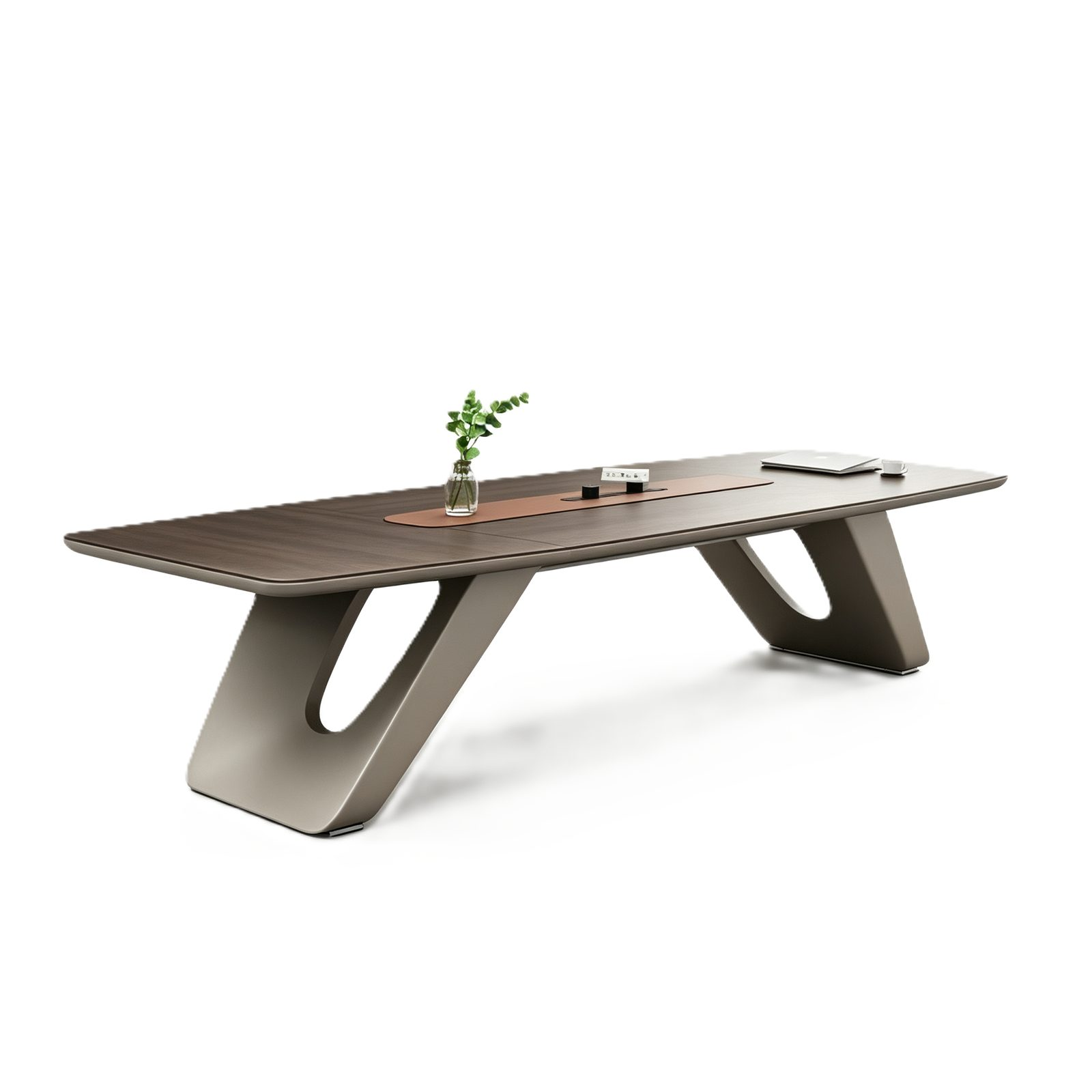 Large Conference Meeting Table with Track Power Outlets, Custom-Shaped Wood Panel, E1 Eco Board & Steel Legs