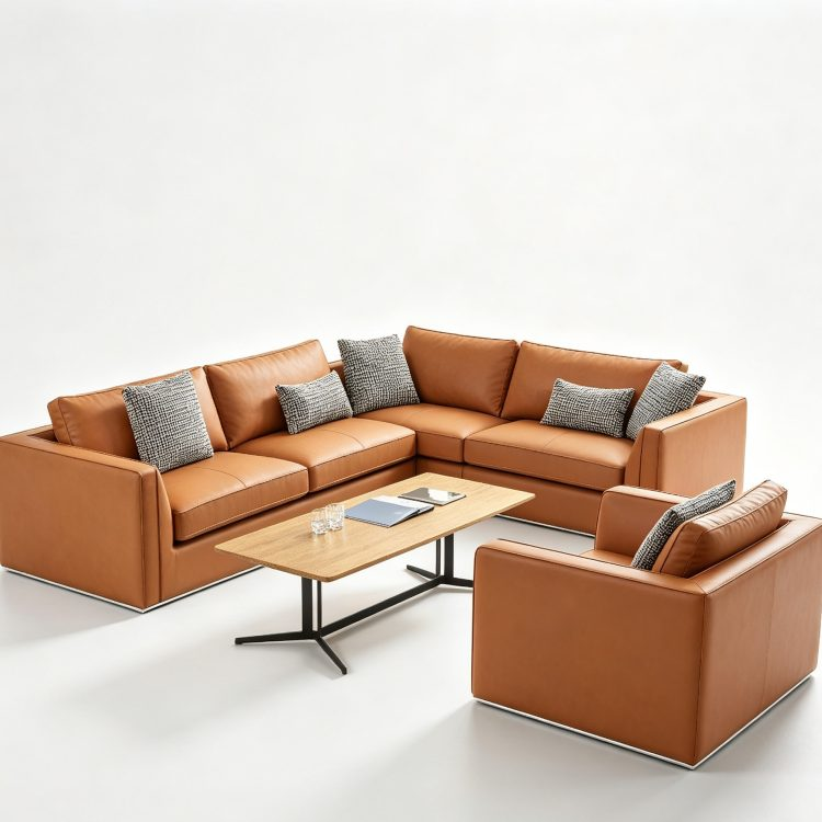 High Quality Modern Muebles De Oficina Leather Executive Office Sofa Set PU Material Living Room Sofas Visitor Sectional Sofa
