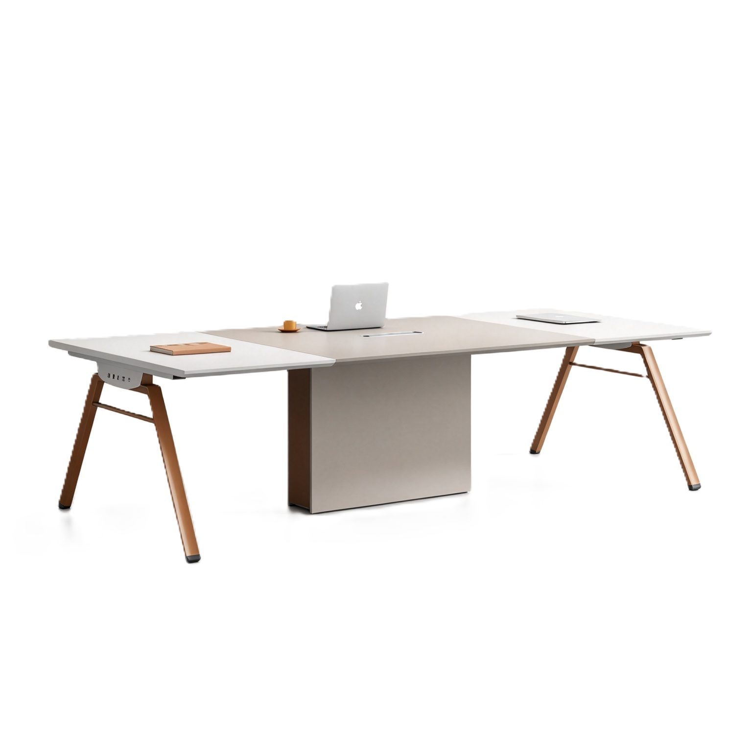 Large Conference Table with Power & USB Box, E0 Eco Board, Steel Frame Legs & One-Piece Center Panel