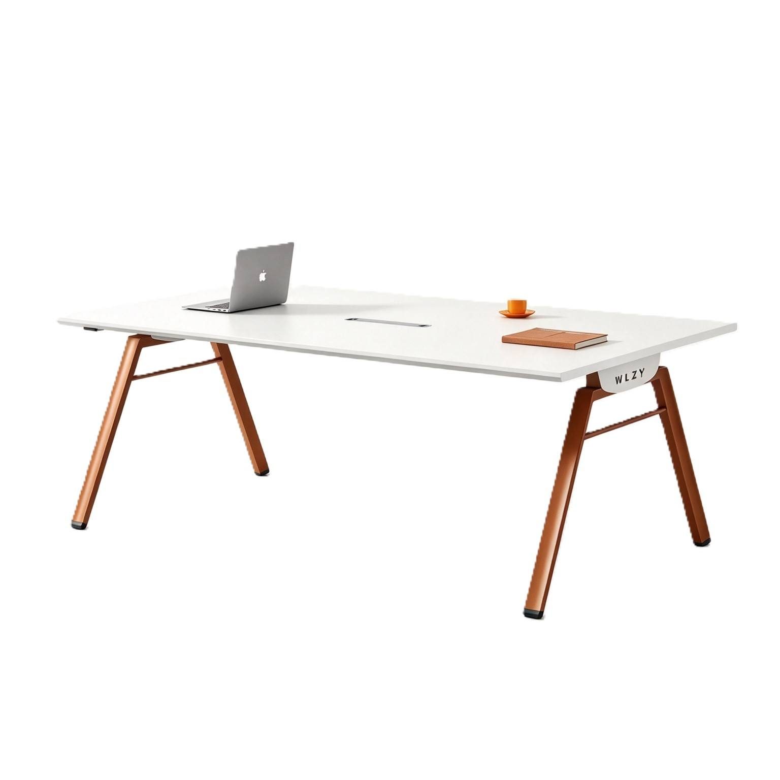 Small Conference Table with One-Piece Tabletop, Power & USB Cable Box, E0 Eco Board & Steel Legs