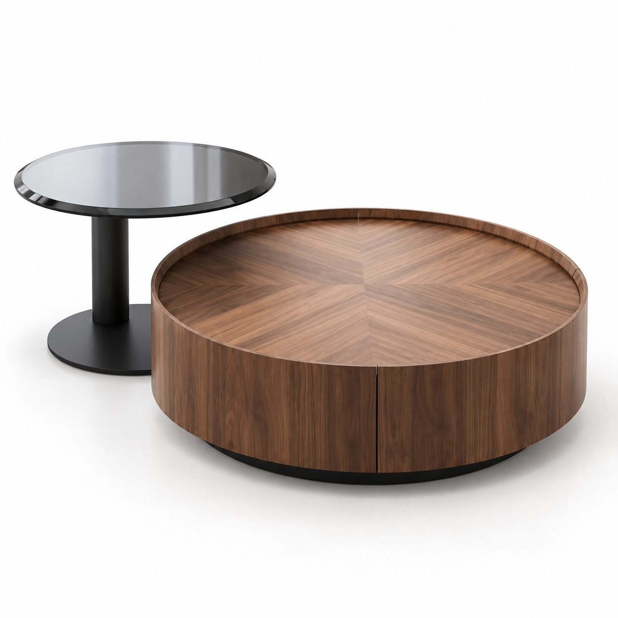 Medieval Modern Style Walnut Wood Bark Frame Round Coffee Table Modern Minimalist Living Room Storage Coffee Table