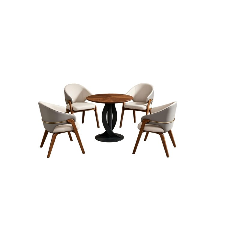 Modern Restaurant Dining Chair Round Table Set Luxury Wooden Leather Dining Chairs Commercial Cafe Hotel Bistro Furniture