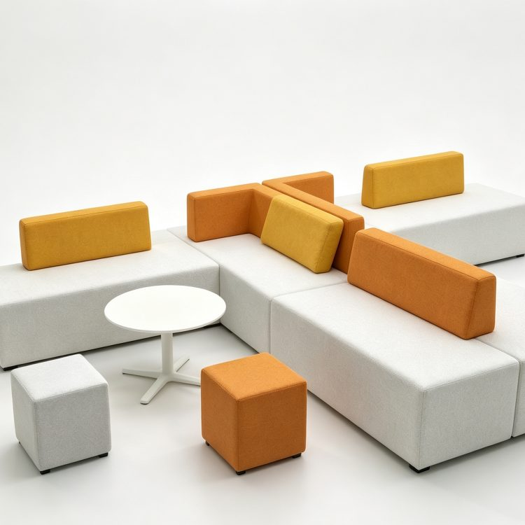 Modern Easy Clean Office Leisure Training Institution Reception Simple Creative Corner Guest Lounge Wood Customizable Long Sofa
