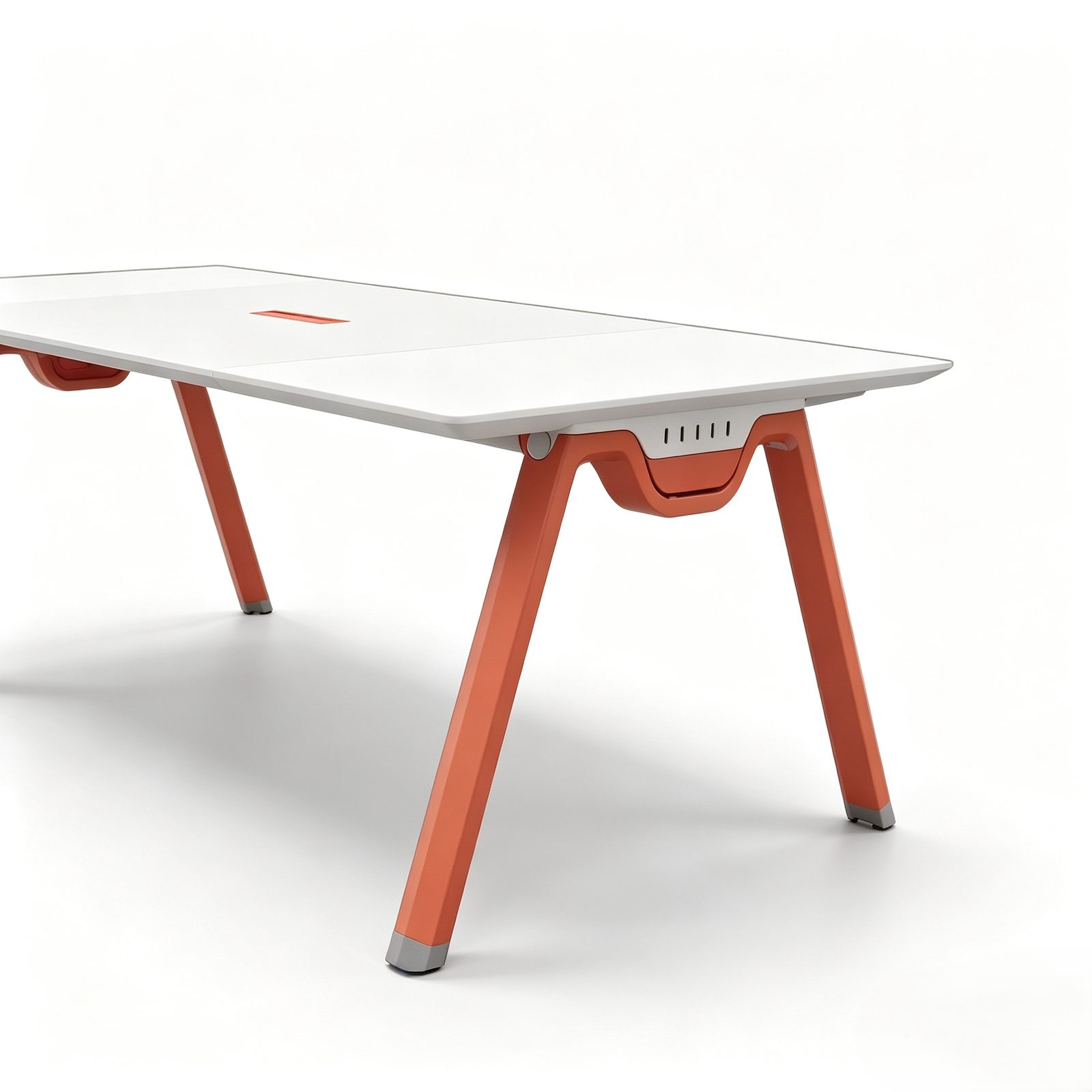 Conference Table with Beveled Edges & Fabric-Textured Tabletop, E0 Eco Board, Steel Legs & Built-in Outlets
