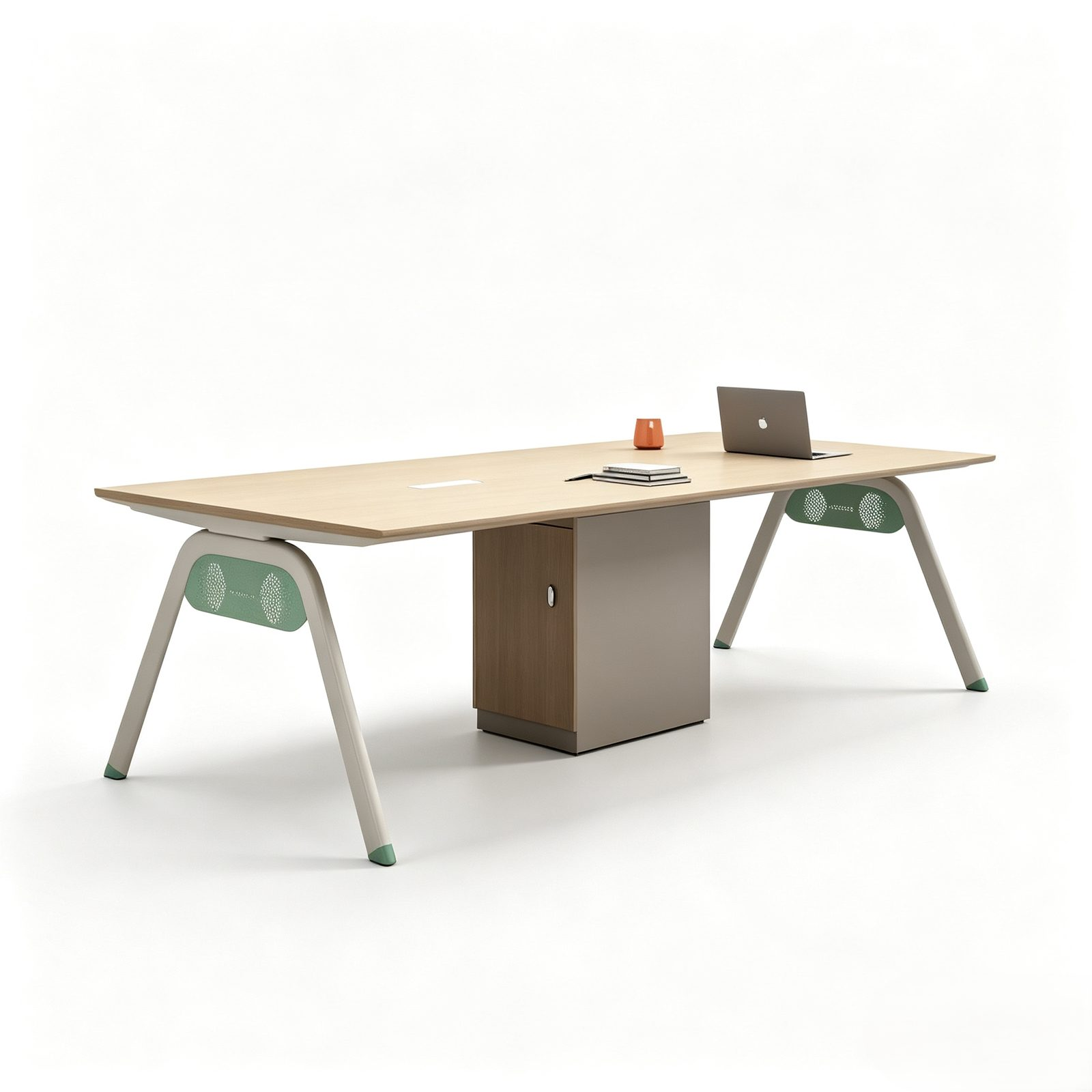 Modern Conference Meeting Table with Beveled Edge, E0 Eco Board, Laser-Welded Steel Legs & Matching PVC Edging