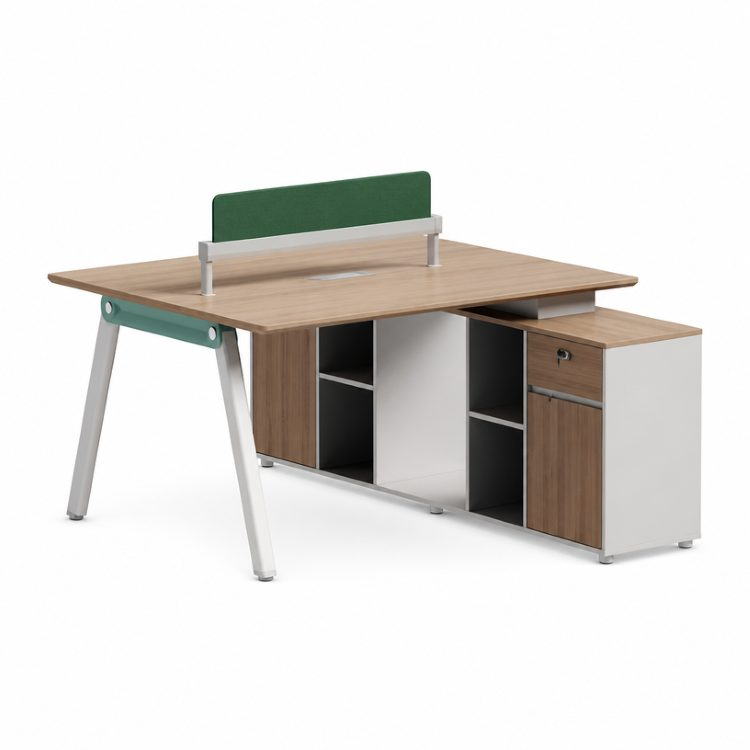 Modern Open Plan Workstation A-Frame Leg Back to Back Bench Desk Oak Melamine Top Fabric Screen OEM