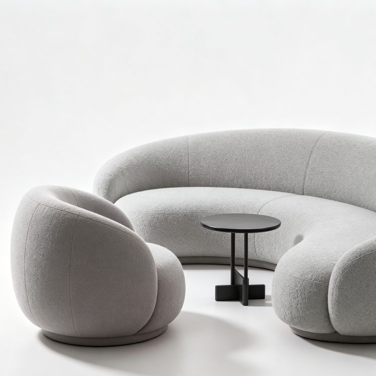 Nordic Modern Arc Three-seat Sofa Combination Office Lamb Wool Studio Reception Sofa Coffee Table Sofa Set Single