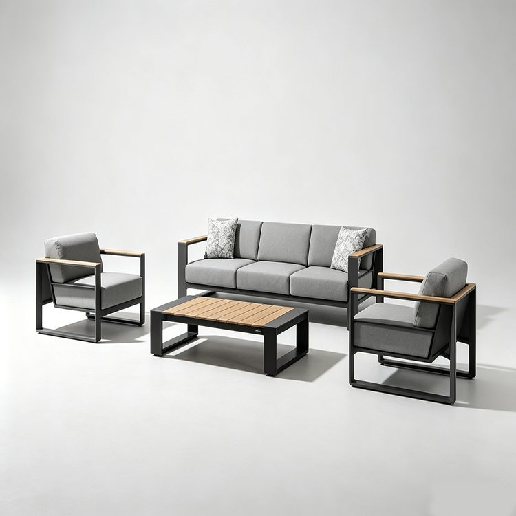 Modern Cast Aluminum Outdoor Patio Furniture Set with Comfortable Waterproof Cushions for Garden Courtyard & Hotel/Park Use