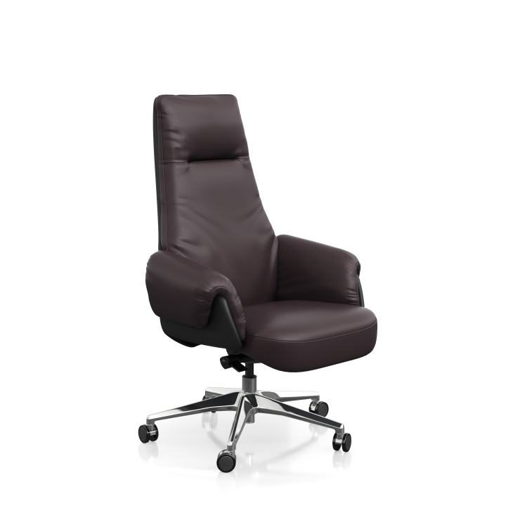 Modern Luxury High-Back Executive Office Chair Adjustable Headrest Ergonomic PU Leather Stainless Steel Frame Seat Swivel Chair