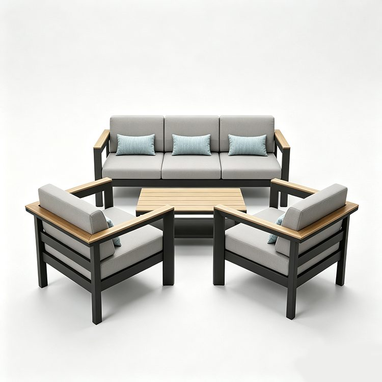 Factory Wholesale Outdoor Furniture Garden Couch Teakwood Top and Arm Patio Sofa Set