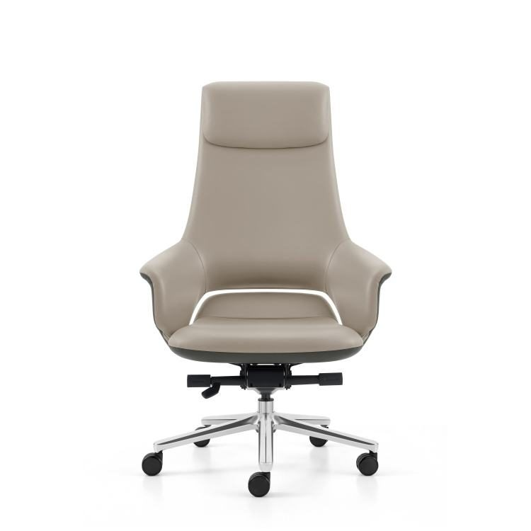 Executive Contemporary Ergonomic Leather Office Chair Fixed Headrest Fixed Armrests 360 Rotating Wide High-Back Office Building