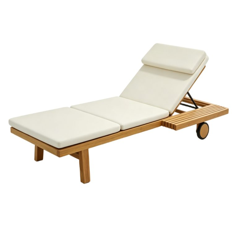 OEM ODM Waterproof Wooden Poolside Chaise Movable Wheels White Foam Compressed Patio Single Seater Lounge Chair
