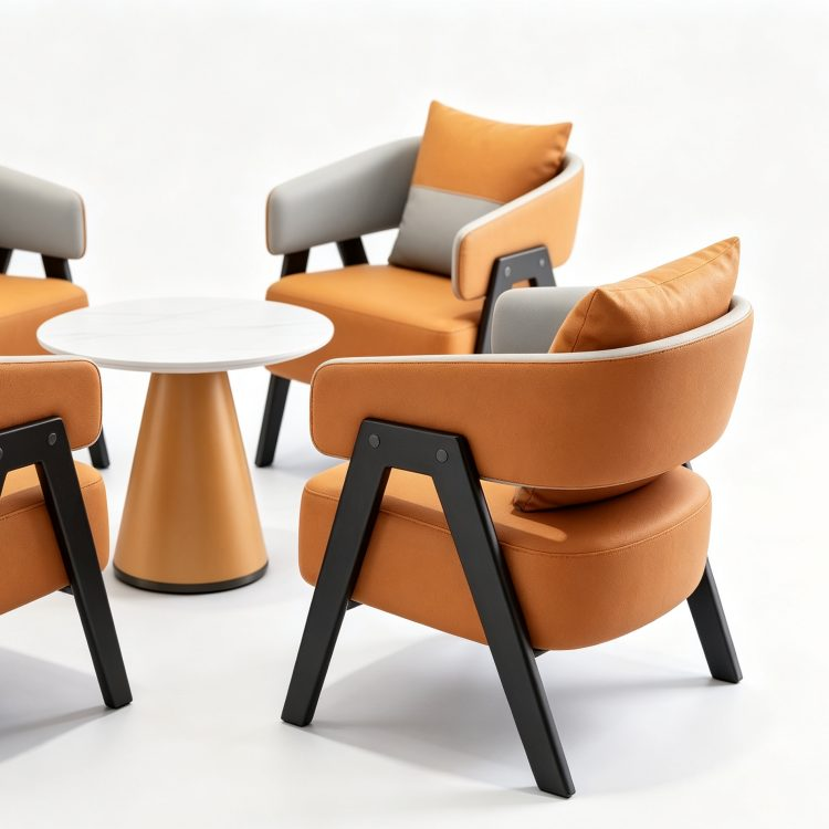 Light Luxury Modern Round Metal Commercial Table and Chair Combination for Office Hotel Reception Beauty Salon Rest Area