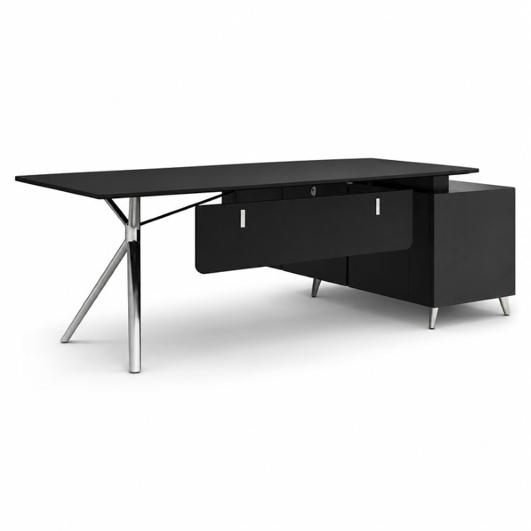 Modern Minimalist Large Executive L-shaped Wood Desk with Drawers Light-luxury Business Computer Desk Black