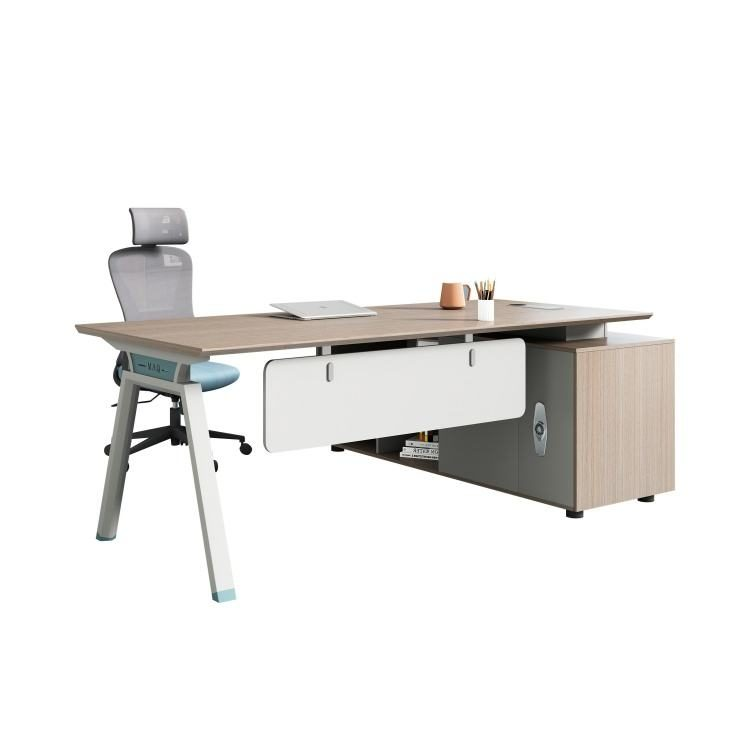 Luxury Executive Office Desk with Iron Legs and Multi Function Socket Modern L Shape Manager Boss Desk Table