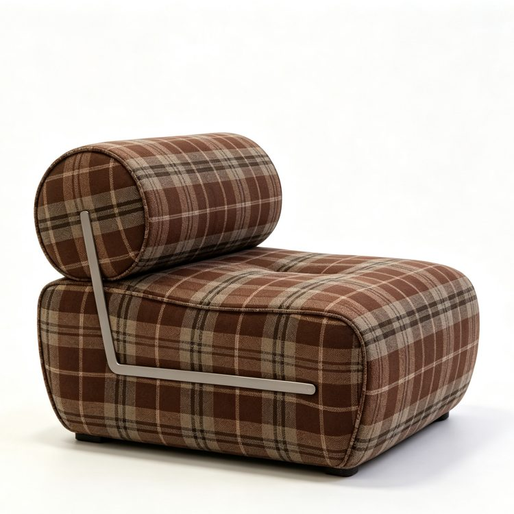Solid Leisure Sofa Chair with Plaid Fabric Casual Home Office Living Room Bedroom Furniture for Hotel Villa Use