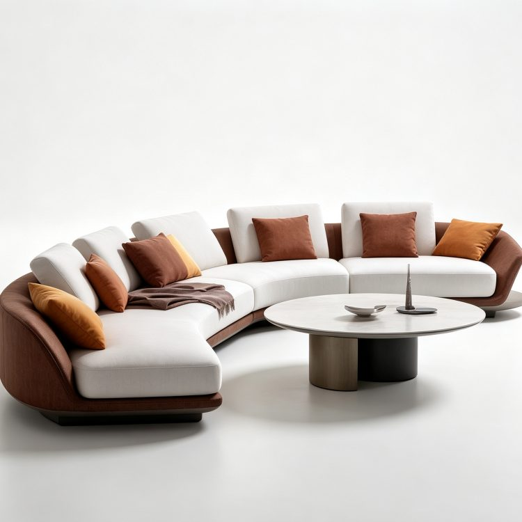 Italian Wabi-Sabi Style High-End Designer PU Leather Curved Corner Fabric Minimalist Set Stainless Steel Sponge