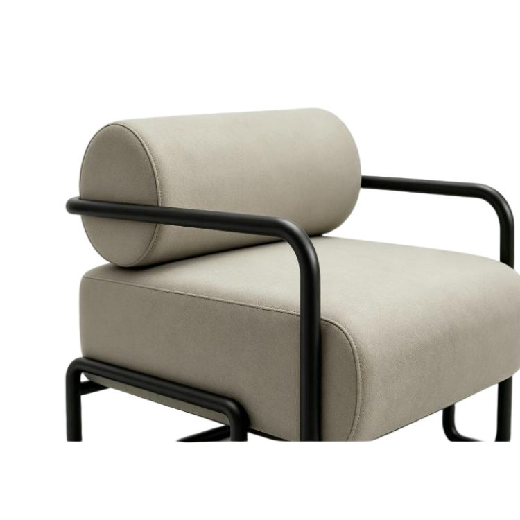 Modern Comfortable Leisure Chair-Linen Inner Solid Wood Skeleton with Black Sandblasted Iron Feet